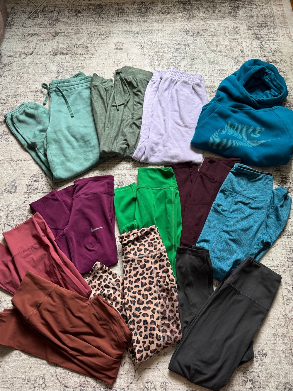Nike Teal Hoodie with Assorted Colorful Leggings Bundle
